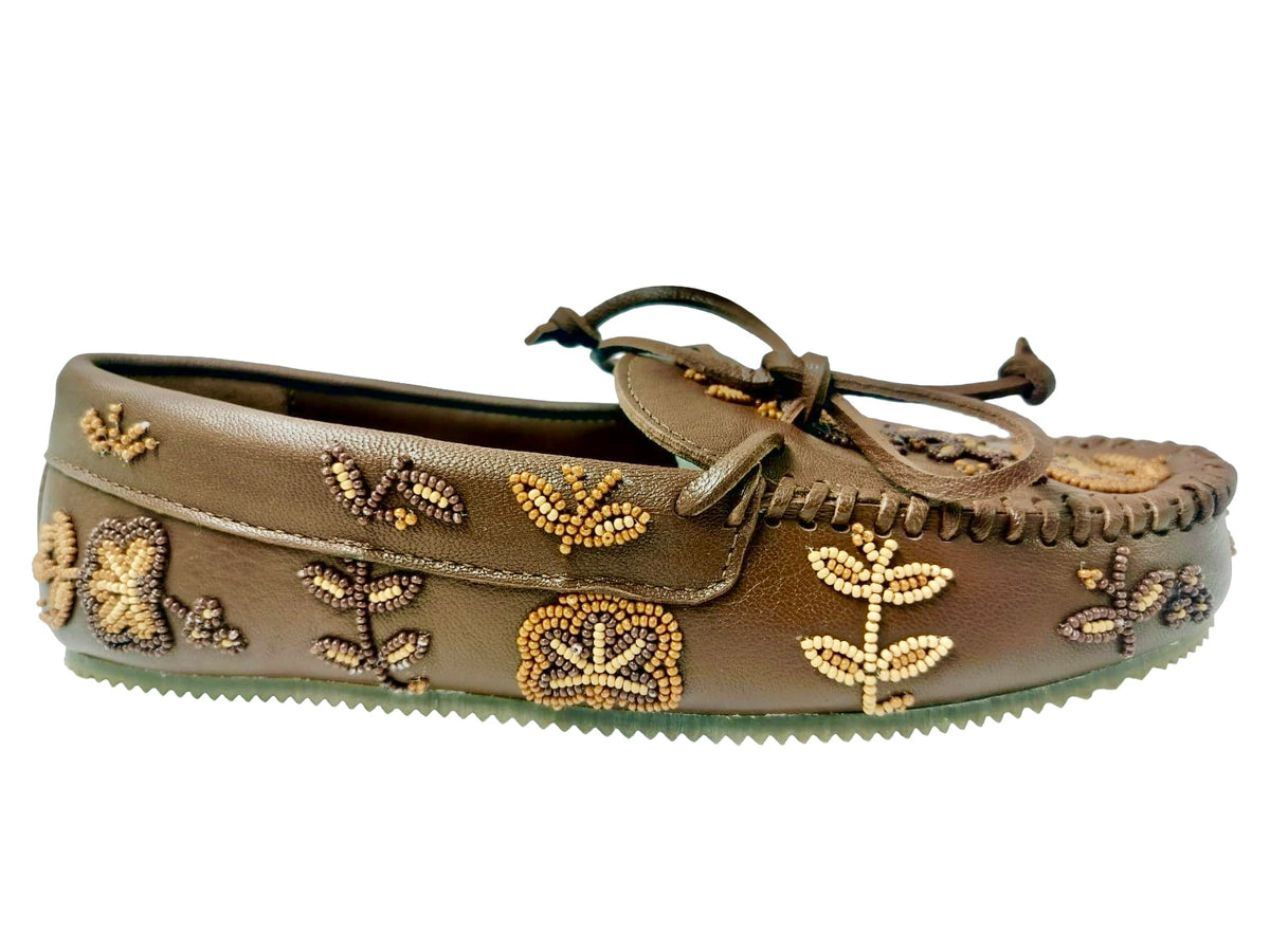 IRENISA × FOOT INDUSTRY MOCCASIN SNEAKER ARIANNA BEADED MOCCASINS BROWN GOLD– DE SIENA SHOES