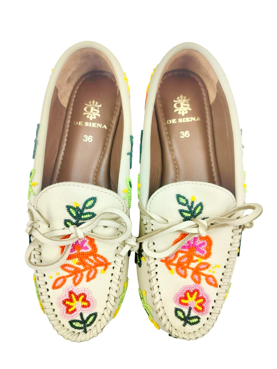 ARIANNA BEADED MOCCASINS OFFWHITE MULTICOLOR– DE SIENA SHOES