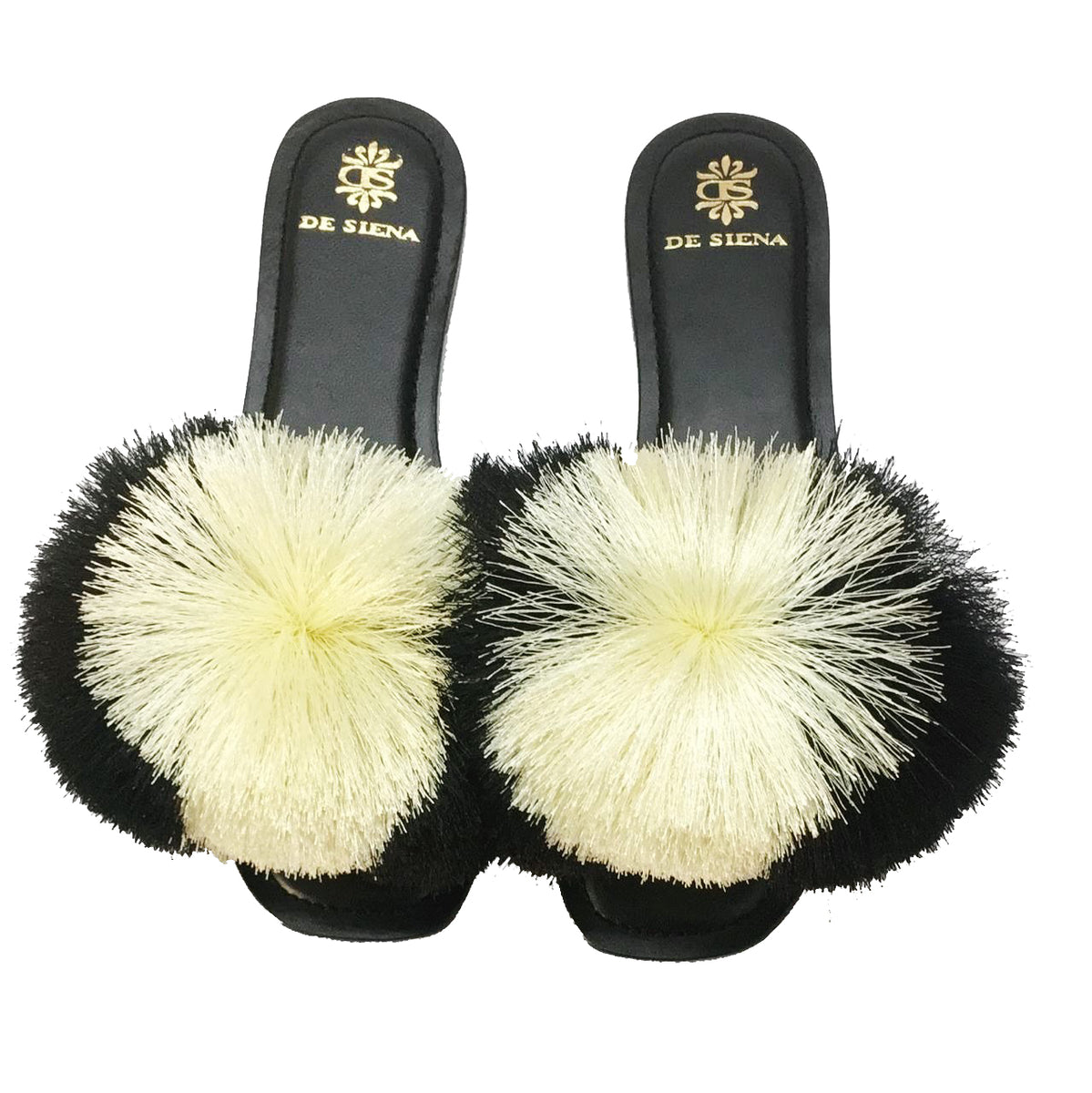 Khira black white pom pom flats DE SIENA SHOES