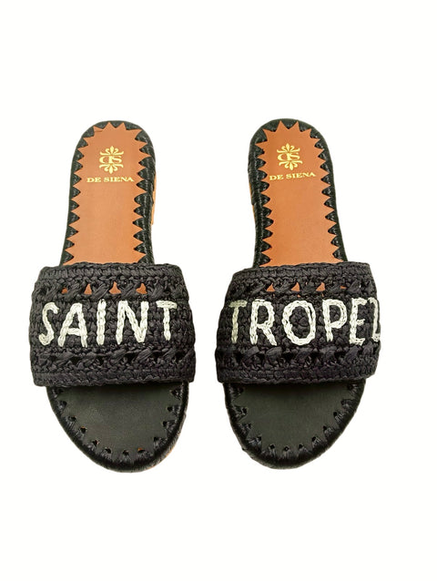 SAINT TROPEZ RAFFIA CROCHET RESORT SLIDES