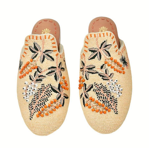 MEADOW BEADED SLIPPERS WITH FLOWER PATTERN