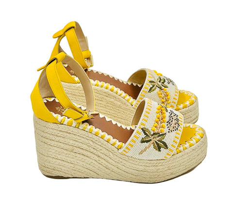 MEADOW BEADED WEDGE WITH FLOWER PATTERN