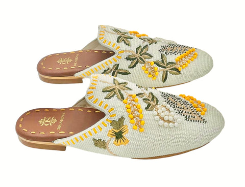 MEADOW BEADED SLIPPERS WITH FLOWER PATTERN