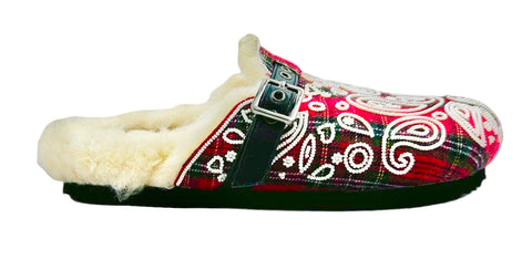 KANSAS EMBROIDERED CHECK CLOGS RED