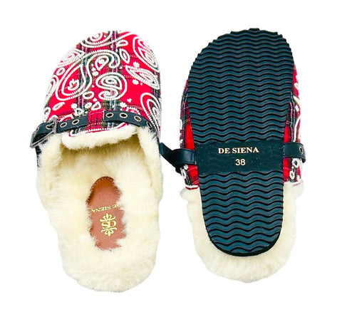 KANSAS EMBROIDERED CHECK CLOGS RED