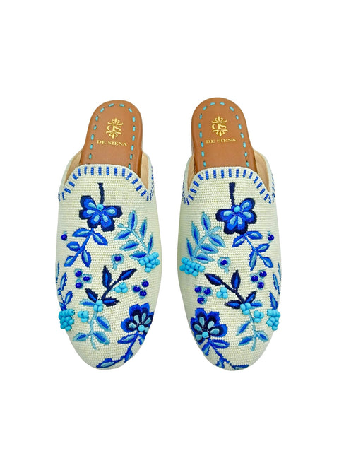 NELLA BEADED SLIPPERS WITH FLOWER PATTERN