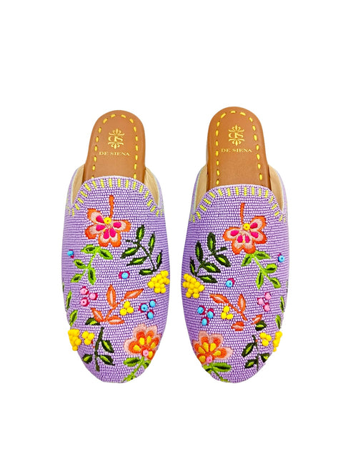 NELLA BEADED SLIPPERS WITH FLOWER PATTERN