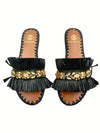 SEMIRA RAFFIA SLIDES WITH CRYSTALS