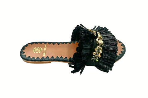 SEMIRA RAFFIA SLIDES WITH CRYSTALS