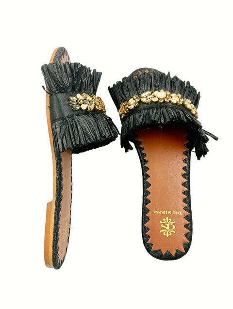 SEMIRA RAFFIA SLIDES WITH CRYSTALS