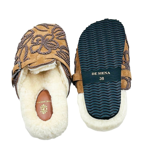 SEATTLE EMBROIDERED SUEDE CLOGS TOBACCO