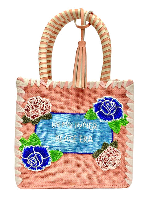 "PEACE" SMALL ALLOVER BEADED SLOGAN BAG