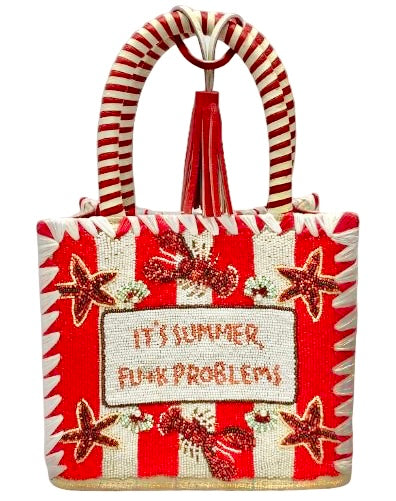 "SUMMER" SMALL ALLOVER BEADED  SLOGAN BAG