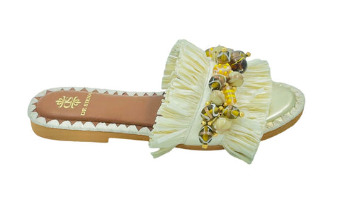 DAFINA RAFFIA SLIDES WITH PEARLS