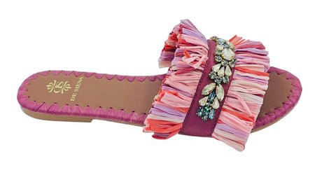 AVA RAFFIA SLIDES WITH CRYSTALS