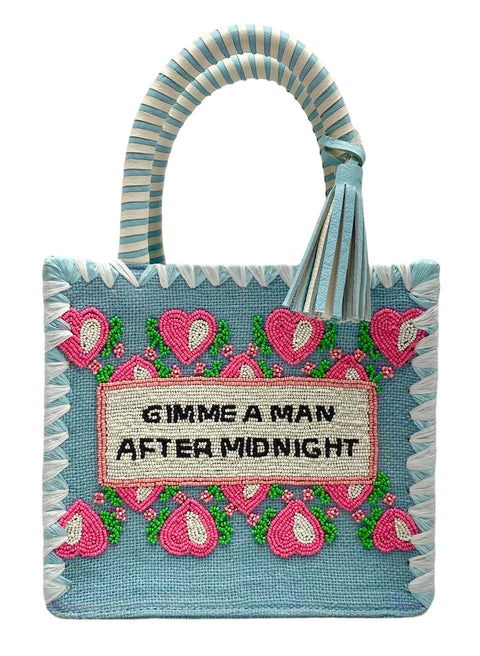 SMALL BEADED JUTE BAG WITH WORDINGS