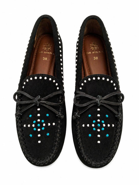 ASE BEADED SUEDE MOCCASINS BLACK