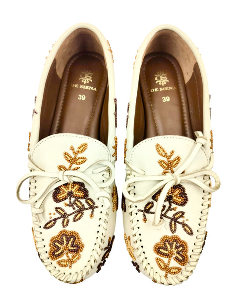 ARIANNA BEADED MOCCASINS OFFWHITE GOLD