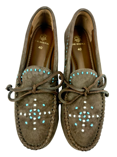 ASE BEADED SUEDE MOCCASINS BROWN