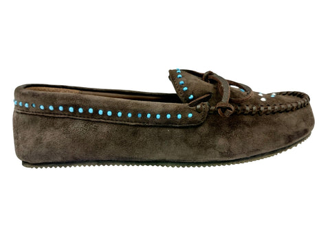 ASE BEADED SUEDE MOCCASINS BROWN