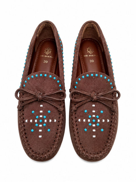 ASE BEADED SUEDE MOCCASINS BROWN