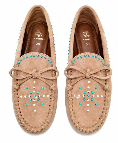 ASE BEADED SUEDE MOCCASINS OCHRE
