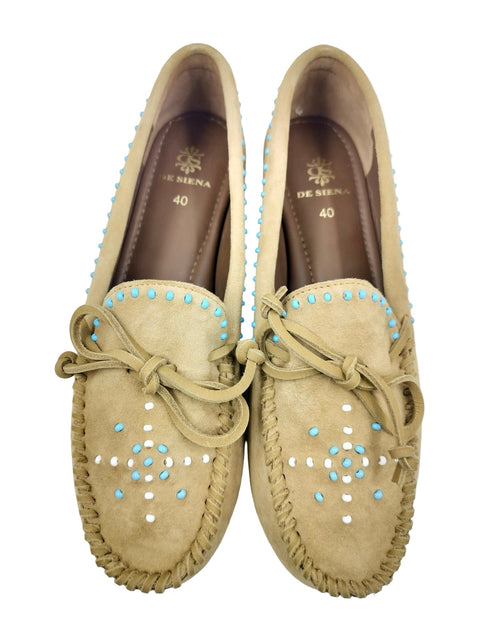 ASE BEADED SUEDE MOCCASINS OCHRE