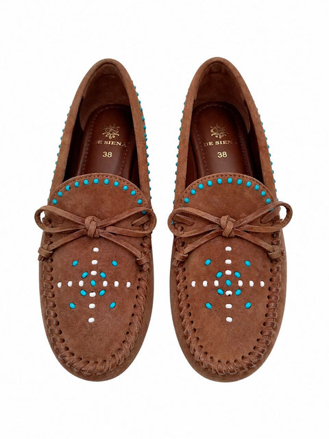 ASE BEADED SUEDE MOCCASINS TOBACCO