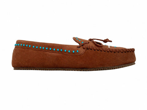 ASE BEADED SUEDE MOCCASINS TOBACCO
