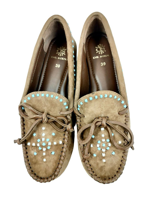 ASE BEADED SUEDE MOCCASINS TOBACCO