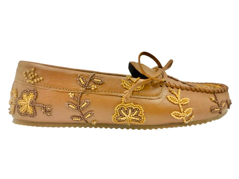 ASE BEADED LEATHER MOCCASINS TOBACCO