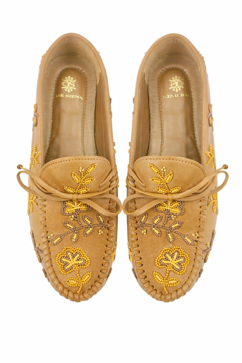 ASE BEADED LEATHER MOCCASINS TOBACCO