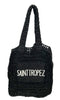 SAINT TROPEZ  BLACK RAFFIA CROCHET TOTE BAG