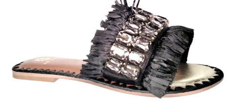 SAMMY RAFFIA SLIDES WITH CRYSTALS