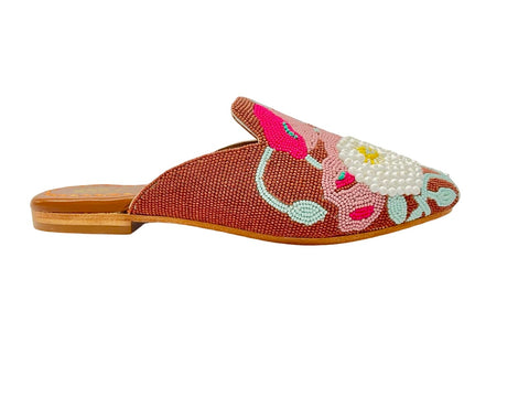 EMMA BEADED SLIPPERS WITH FLOWER PATTERN