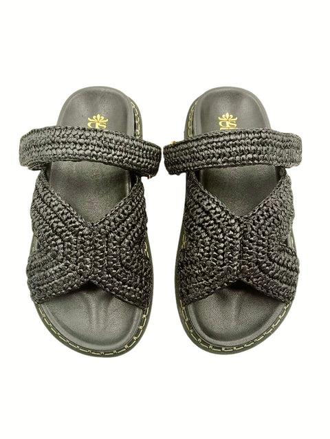 ZOEY WOVEN RAFFIA FUSSBETT WITH STRAP