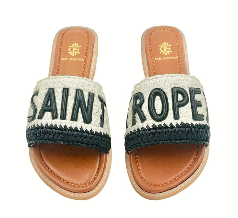 SAINT TROPEZ RAFFIA CROCHET RESORT SLIDES
