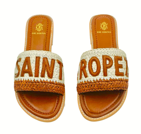SAINT TROPEZ RAFFIA CROCHET RESORT SLIDES