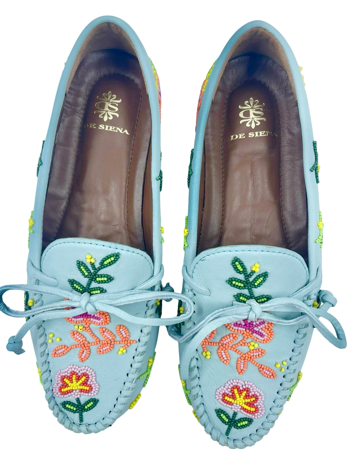 IRENISA × FOOT INDUSTRY MOCCASIN SNEAKER ARIANNA BEADED MOCCASINS LIGHT BLUE– DE SIENA SHOES