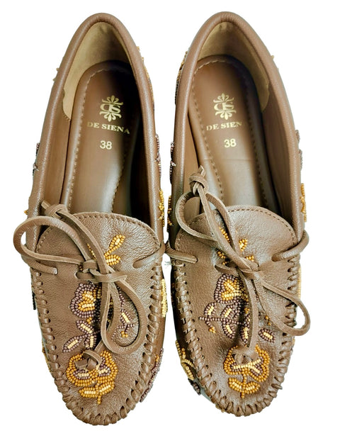 ARIANNA BEADED MOCCASINS BROWN GOLD